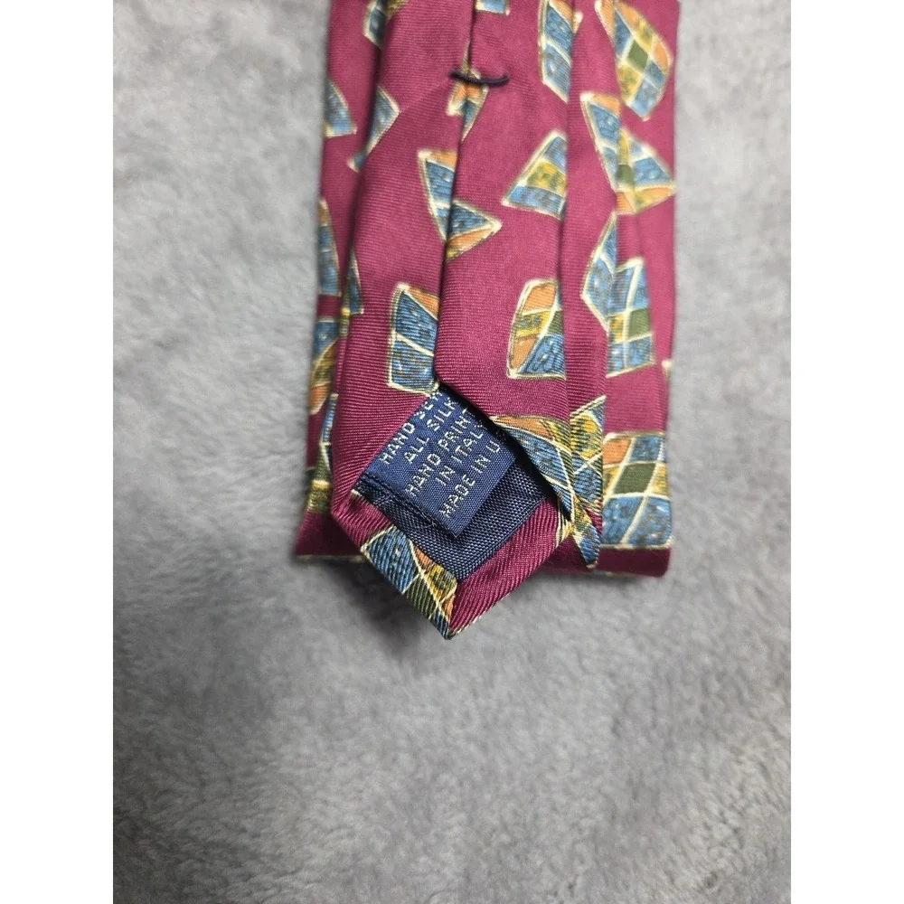 Vintage Jos. A.‎ Bank Geometric Silk Tie Burgundy Classic Retro CEO Boss